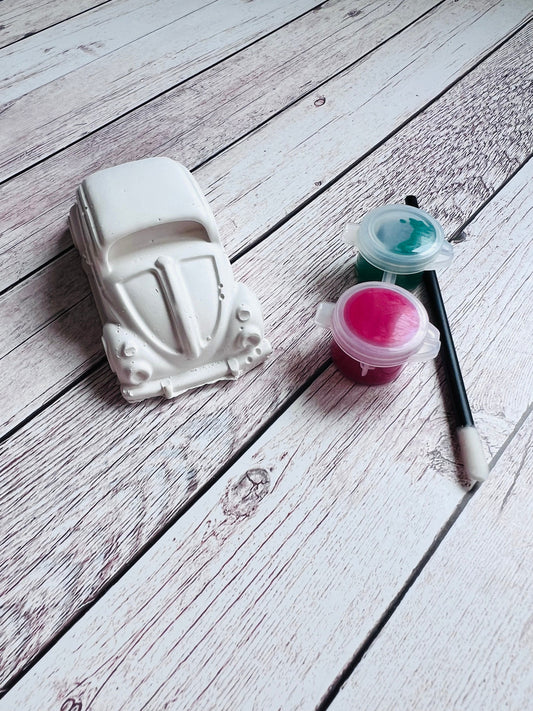 Paint your own plaster of Paris 3D beetle car inspired - Activity set - Childrens Gifts - Gift - Painting - Party favour - character gift