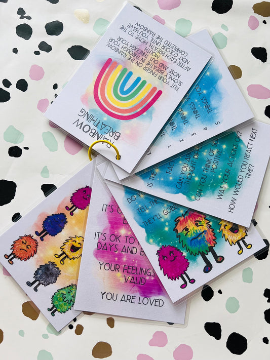Rainbow Breathing flash cards for children  - children’s gift - SEMH - SEN - Autism help - Emotional aid - Emotions - Anxiety Aid - Gift