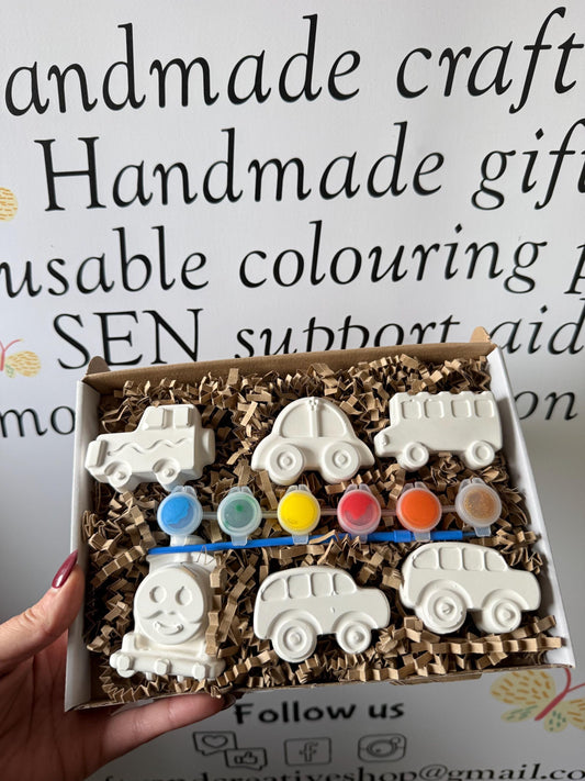 Transport Inspired Paint Your Own Craft Kit | Kids Painting Activity Box | Handmade Creative Gift