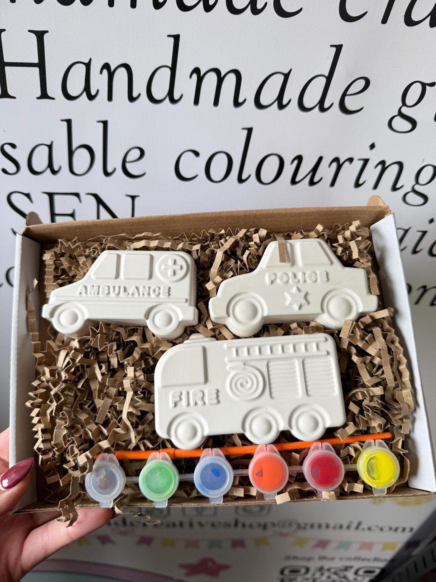 Emergency Vehicle Inspired Paint Your Own Craft Kit | Kids Painting Activity Box | Handmade Creative Gift