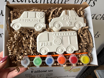 Emergency Vehicle Inspired Paint Your Own Craft Kit | Kids Painting Activity Box | Handmade Creative Gift